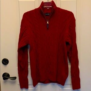 Nautica Bold Red Cable Knit Zip Sweater